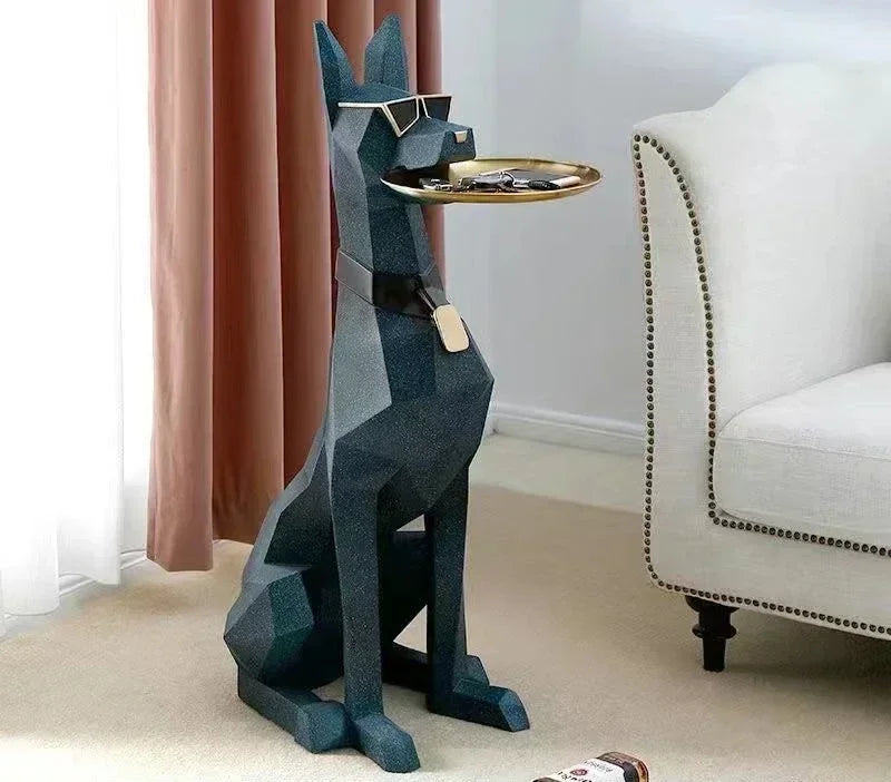 Giant Doberman Figure Side Table Large Dog Statue Plate Doberman Sculptures Luxury Living Room Decoration Home Decor