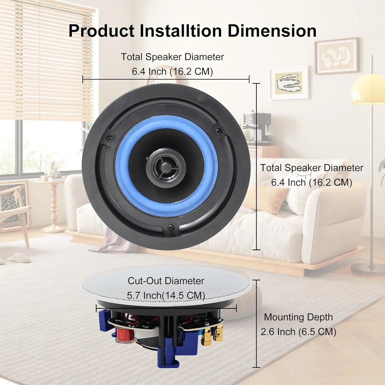 Herdio 4 ’ 320 Watts 2-Way Bluetooth Ceiling Speakers Package Perfect For Home Theater System Living Room Flush Mount 4