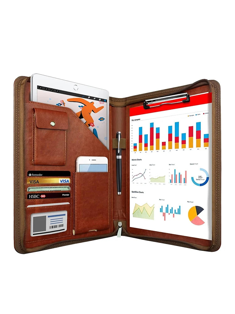 Multifunctional A4 Conference Folder Business Stationery Folder Leather Contract File FoldersTravel Document Folder