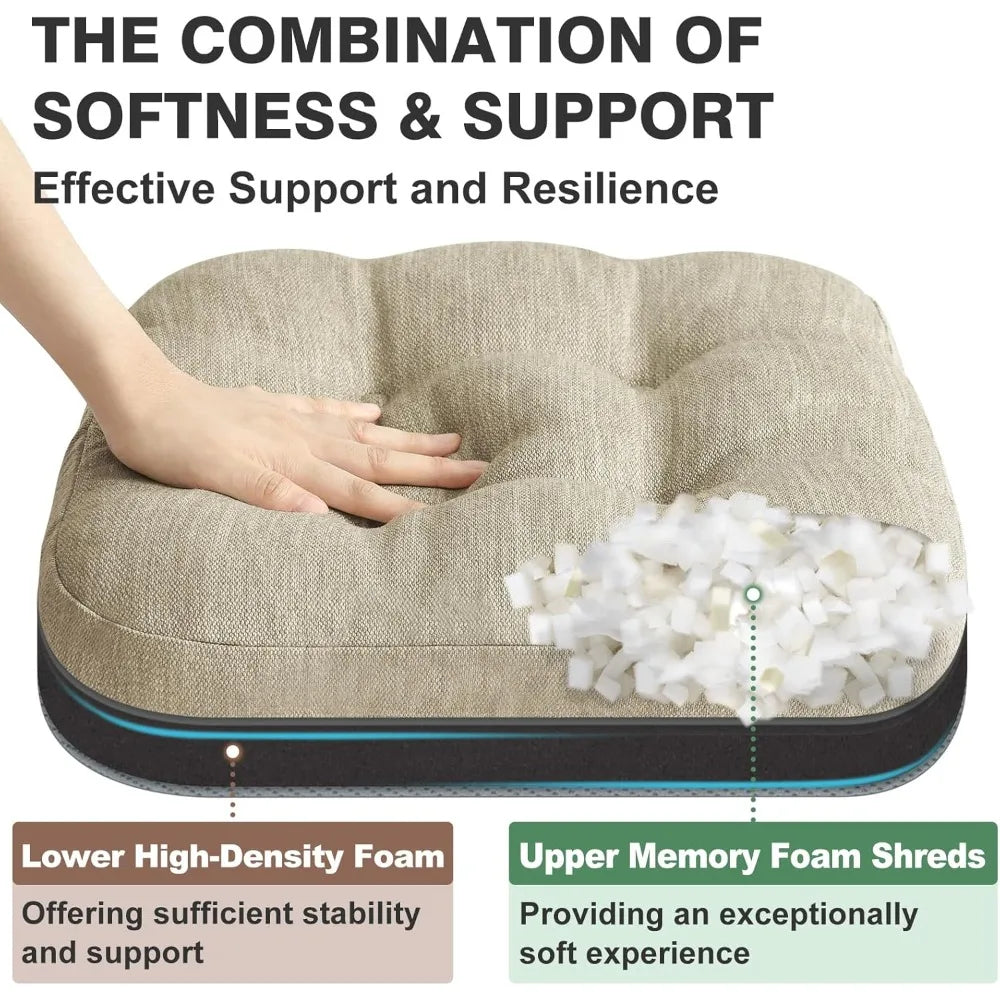 Set of 6 Dual-Layer Memory Foam Kitchen Chair Cushions with Ties 16.5 Inch Seat Pads - Beige / United States