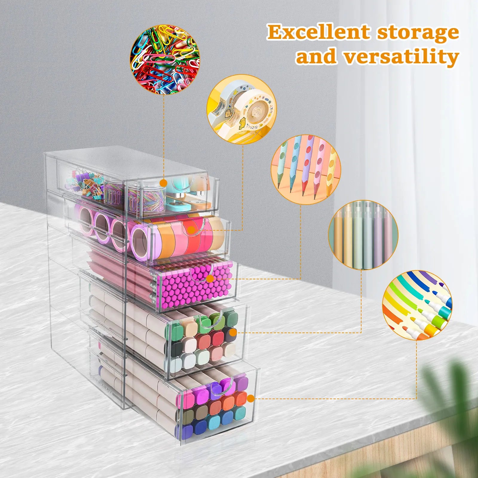 4/5Layer Acrylic Drawer Organizer Stationery Storage Box Glasses Clear Desk Makeup Hair Display Pencil Holder Office