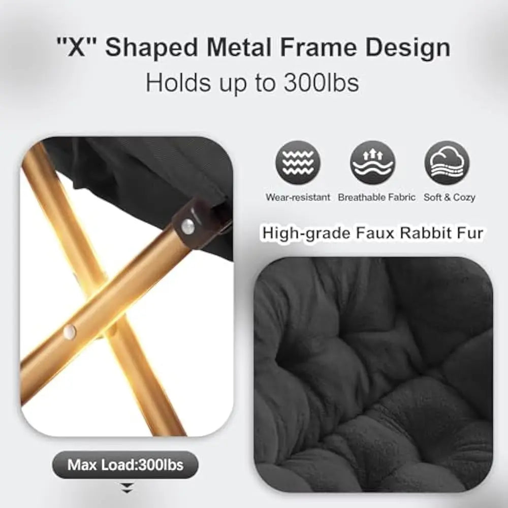 Saucer Chair Foldable Living Room Chairs Soft Faux Fur Lounge Chair for Bedroom Reading Chairs for Adults Kids X-Large