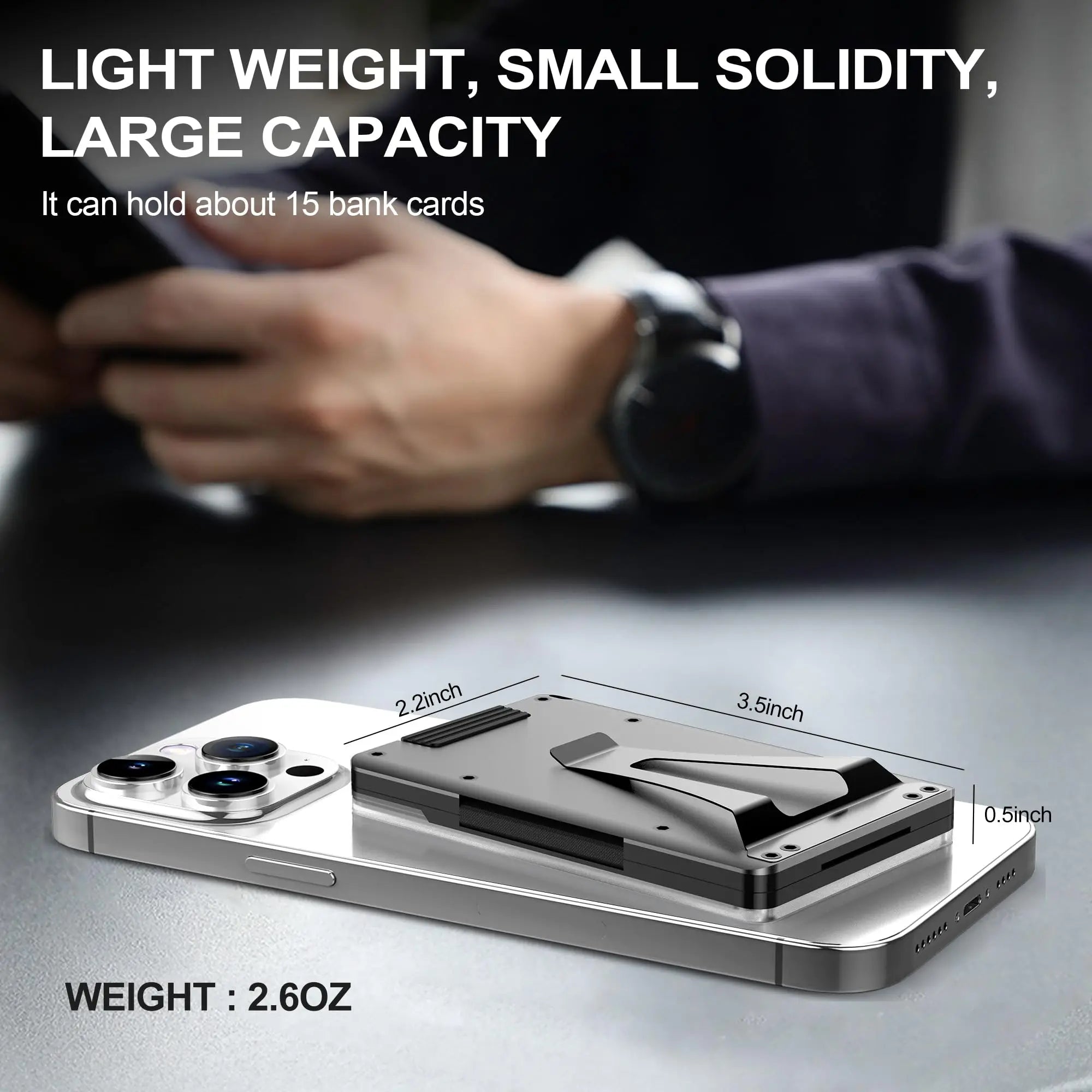 Wallet For Men Card Holder - Aluminum Slim Stretchable Belt Draw-Out Metal Wallet Holds up 15 Cards with Cash