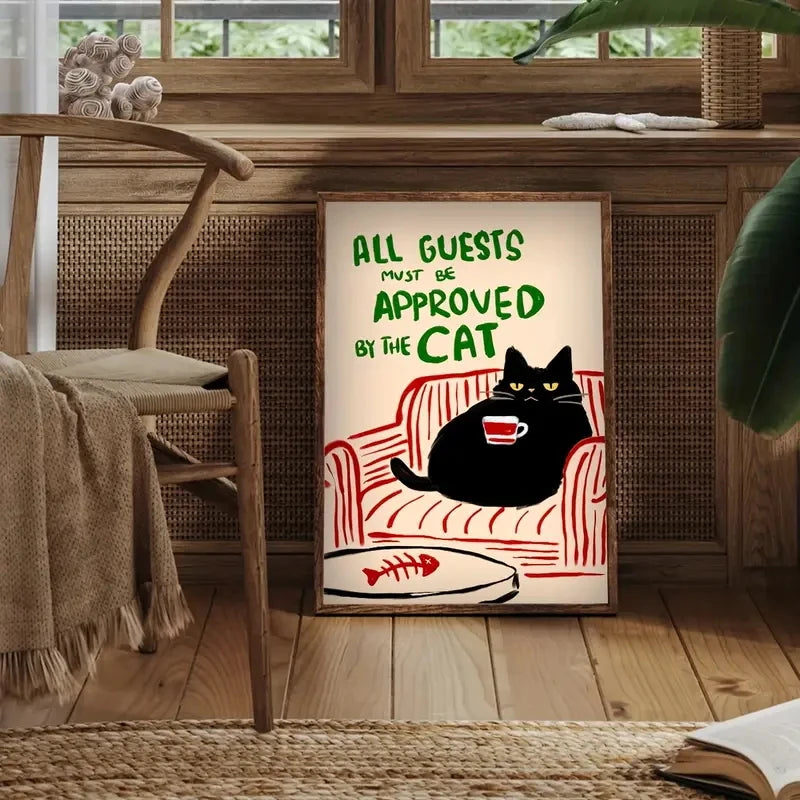 1pc ’All Guests Must Be Approved By The Cat’ Poster Humorous Wall For Cat Lovers For Home Office Bed Living Bathroom