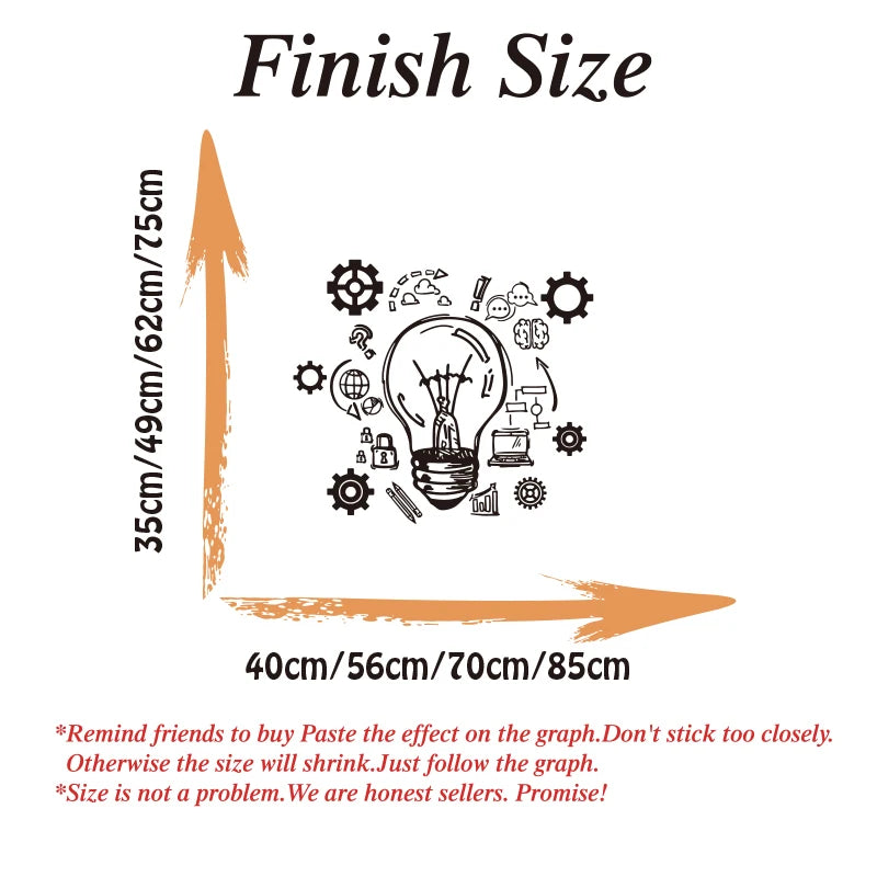 Large Lightbulb Inspire Words Business Office Wall Sticker Gear Success Teamwork Corperation Motivational Quote Wall