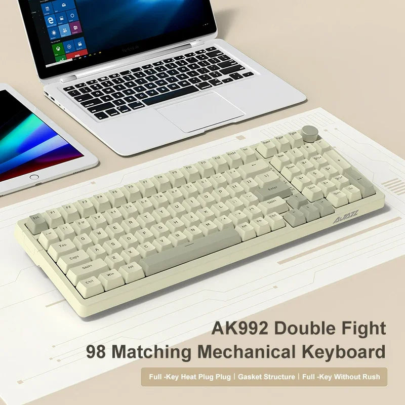 Ajazz AK992 Wired Mechanical Keyboard 98-Key Full Layout Hot-Swap USB Gaming keyboard Multimedia Key Knob for Desktop