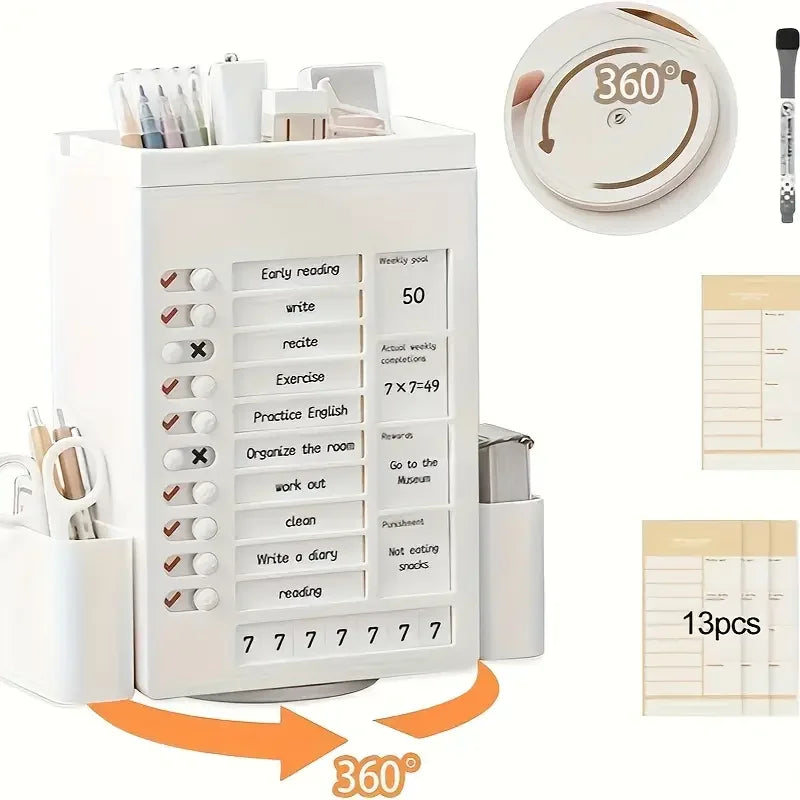 daily-weekly-planner-stationery-organizer-360-rotating-storage-box-self-discipline-pen-holder-office-accessories-desk-desktop