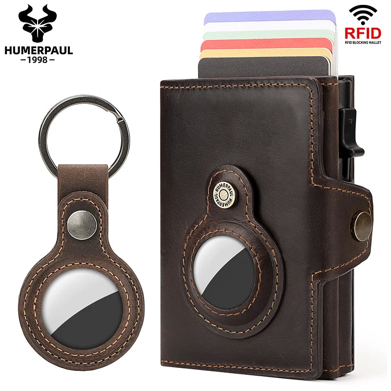 HUMERPAUL Wallet for Apple Airtage RFID Blocking Card Holder Business Aluminum Pop Up Slide Cardholder Case with Zip