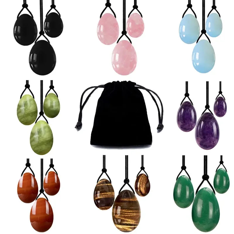 3PCS Jade Stone Yoni Egg Set Natural Rose Quartz Vaginal Massage Eggs Ball Repair Vaginal Tightening Kegel Muscle