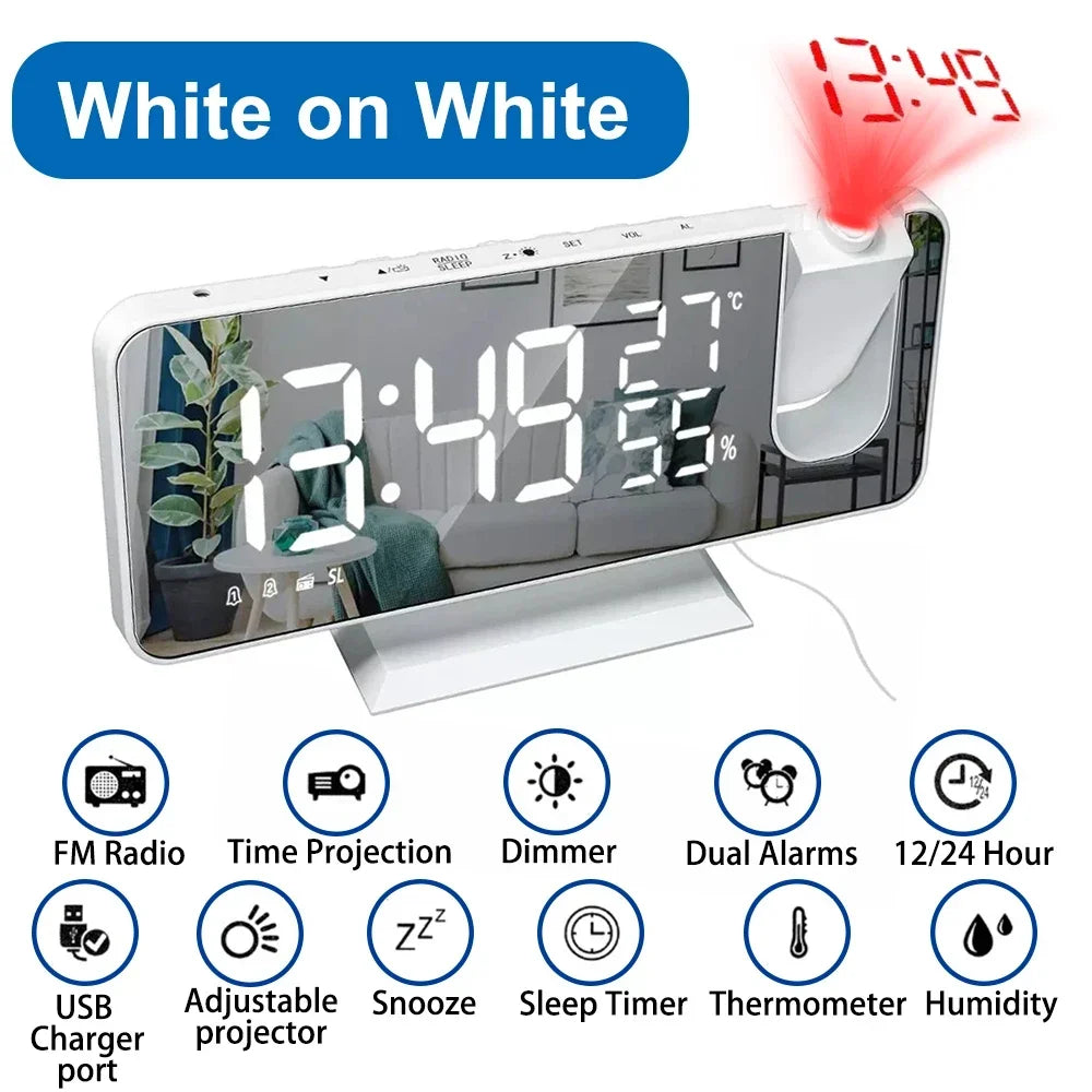 LED Digital Projection Alarm Clocks USB Electronic Ceiling Projector Alarm Clock with FM Radio for Bedroom Bedside