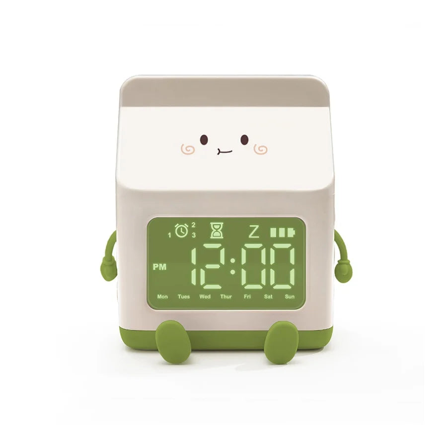 1pc new multi-functional LED milk carton alarm clock can display the time/date with voice control mode - Green