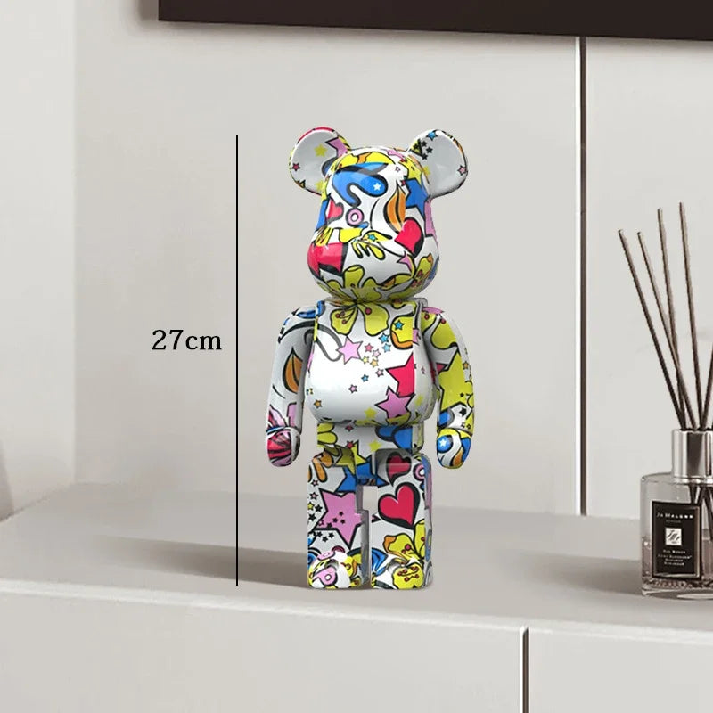 27cm Graffiti Bear Statue Paint Block Bear Decor Resin Desktop Ornaments Home Decoration Living Room Bear Floor