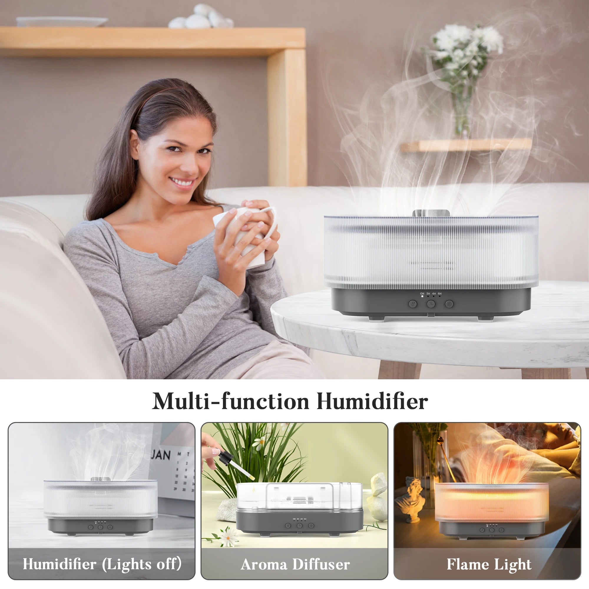 SEJOY Air Humidifier Small Size Ultrasonic Cool Mist Maker Fogger Aroma Diffuser Led Essential Oil Flame Lamp Home