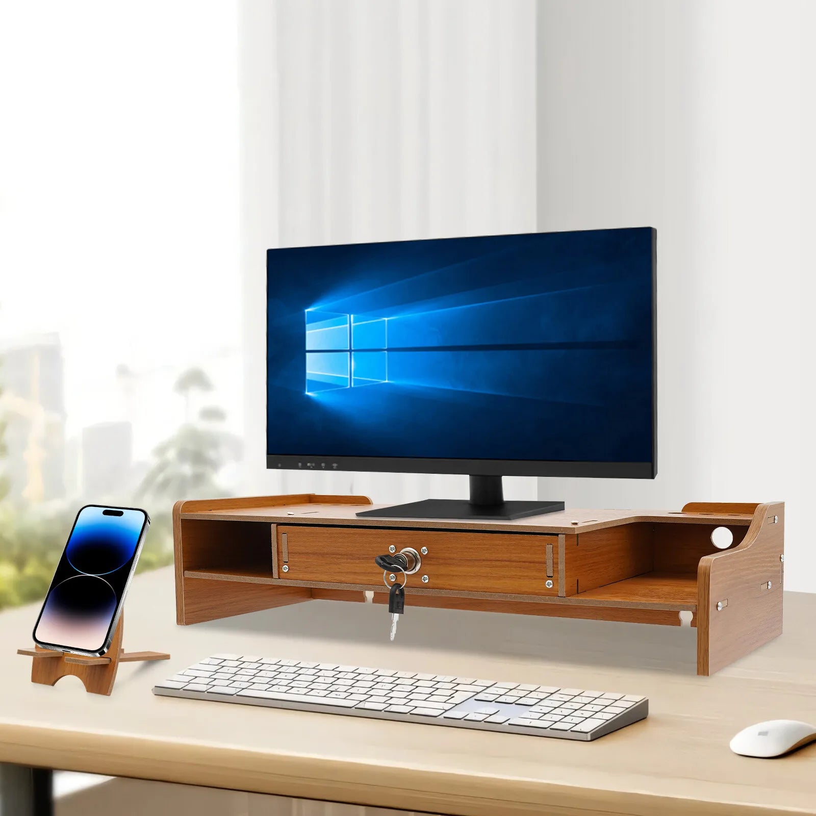 Thickened Sides 48*20*10.5cm Wood Computer Monitor Booster Stand Desktop Monitor Stand Tabletop Monitor Riser Stand