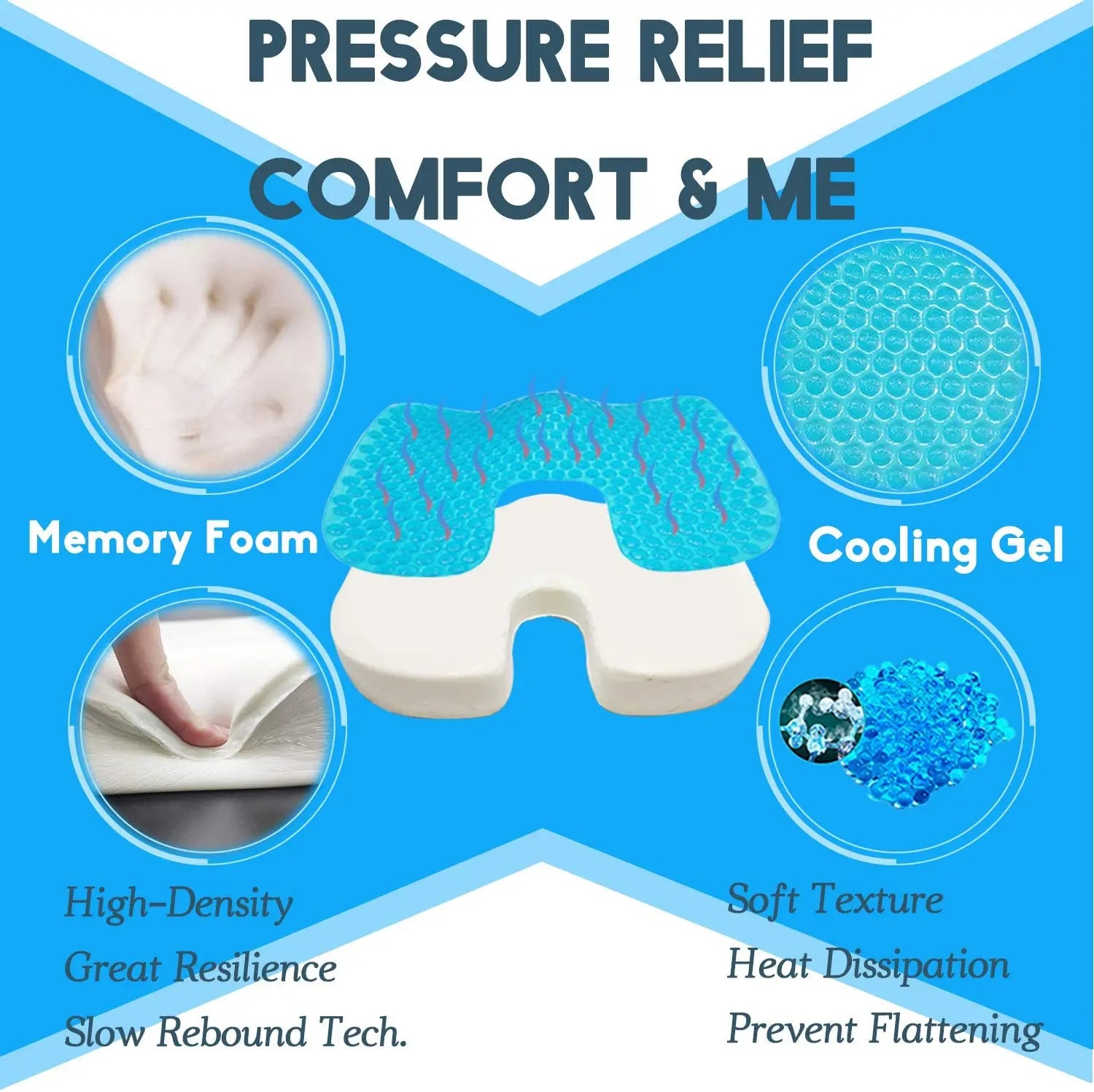 Office Chair Cushion Seat Pad Memory Foam Car Seat Cushion Orthopedic Hemorrhoid Pillow Gel Seat Cushions for Chairs