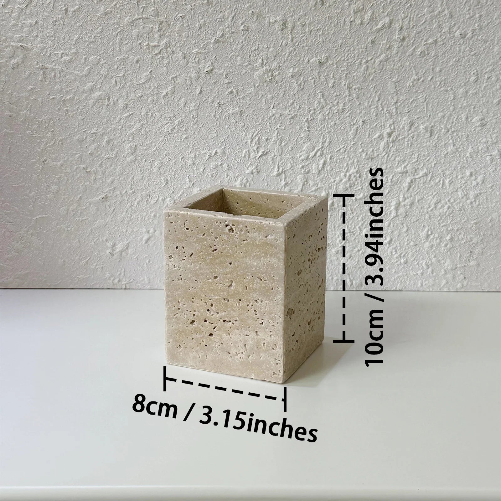 Natural Marble Pencil Pen Holder Desktop Organizer,Office Stationary Supplies Storage Stone Travertine Makeup Brush Box