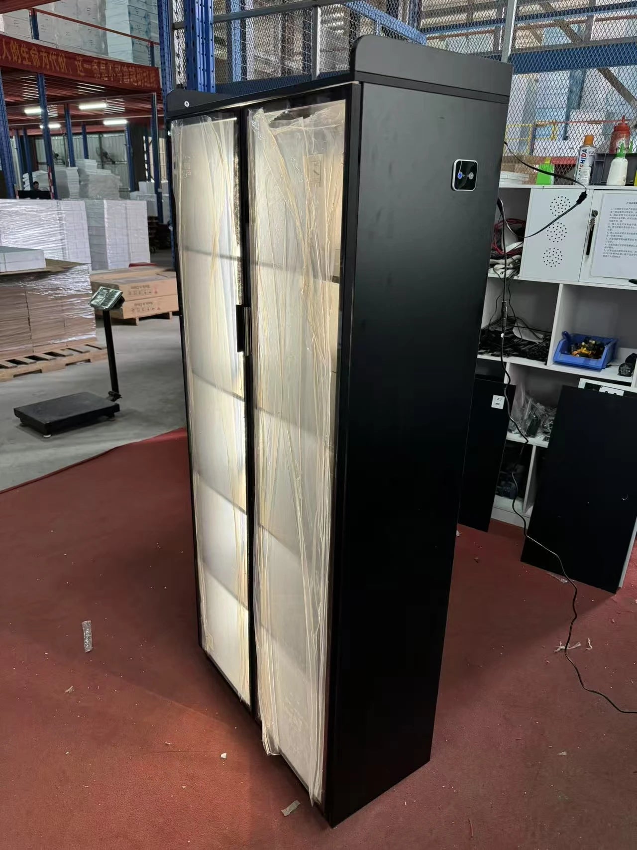 JDPAG Display Cabinet with Doors and Adjustable Shelves 65’’ Tall Bookcase with LED Lights/Human Sensor