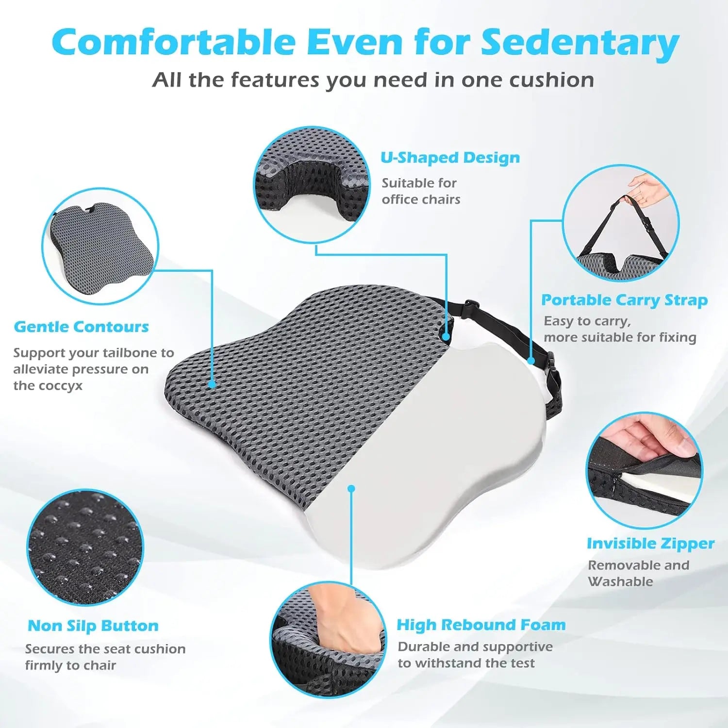 Car Wedge Seat Cushion Memory Foam Comfortable Seat Cushion-Orthopedic Support For Car Driver Seat Office Chair