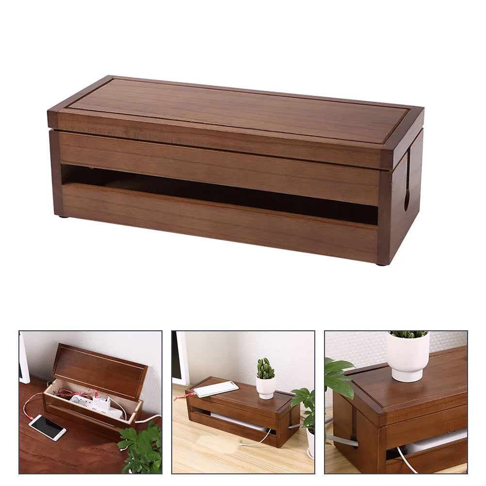 Solid Wood Wiring Box Socket Organizer Cable Manager Case Storage Container Power Plug Arrangement Paulownia Main Body