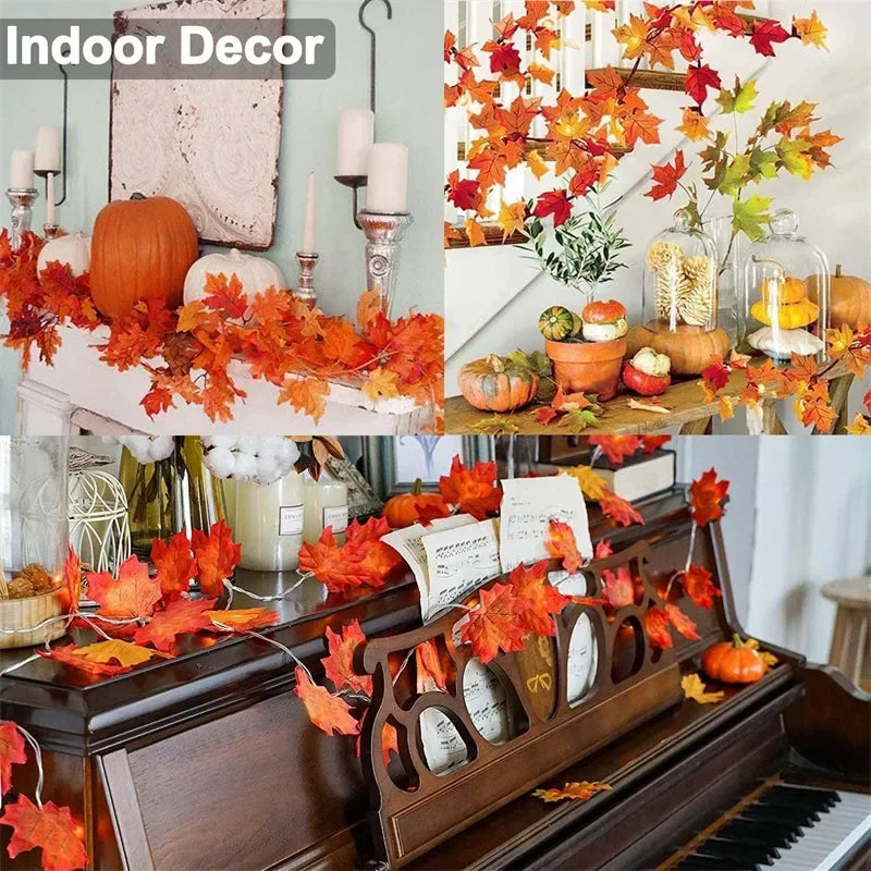 50/1String Artificial Maple Leaves Vine Hanging Garland DIY Maple Leaf Fake Plant Autumn Christmas Thanksgiving Party