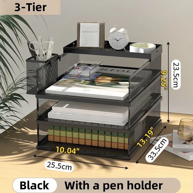 Metal Mesh Desk Organizer Box Office A4 Paper Organizer Document File Letter Book Pen Brochure Filling Tray Rack Shelf