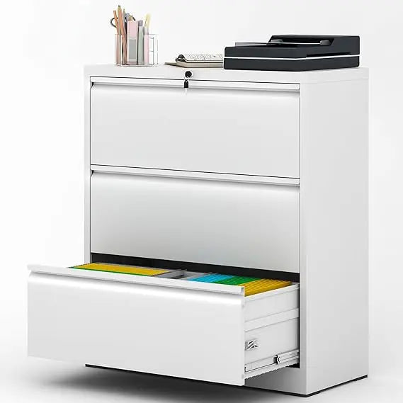File Cabinet with Lock 3 Drawer Lateral Filing Cabinet for Home Office Black Metal Heavy Duty File Cabinets for Hanging