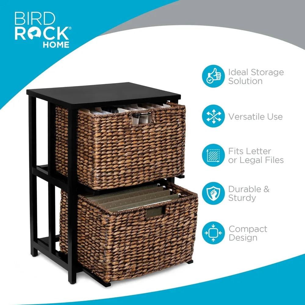 2 Tiered File Cubby w/Wood Top - File Cabinet Home Office Storage Nightstand Decorative Wooden Organizer | Desk Modern