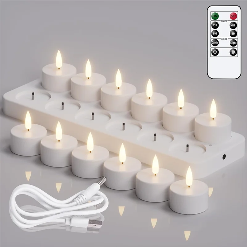 AS60-Flameless LED Tea Lights Rechargeable With Timer Romote Remote Candles For Wedding Centerpiece Table Decor