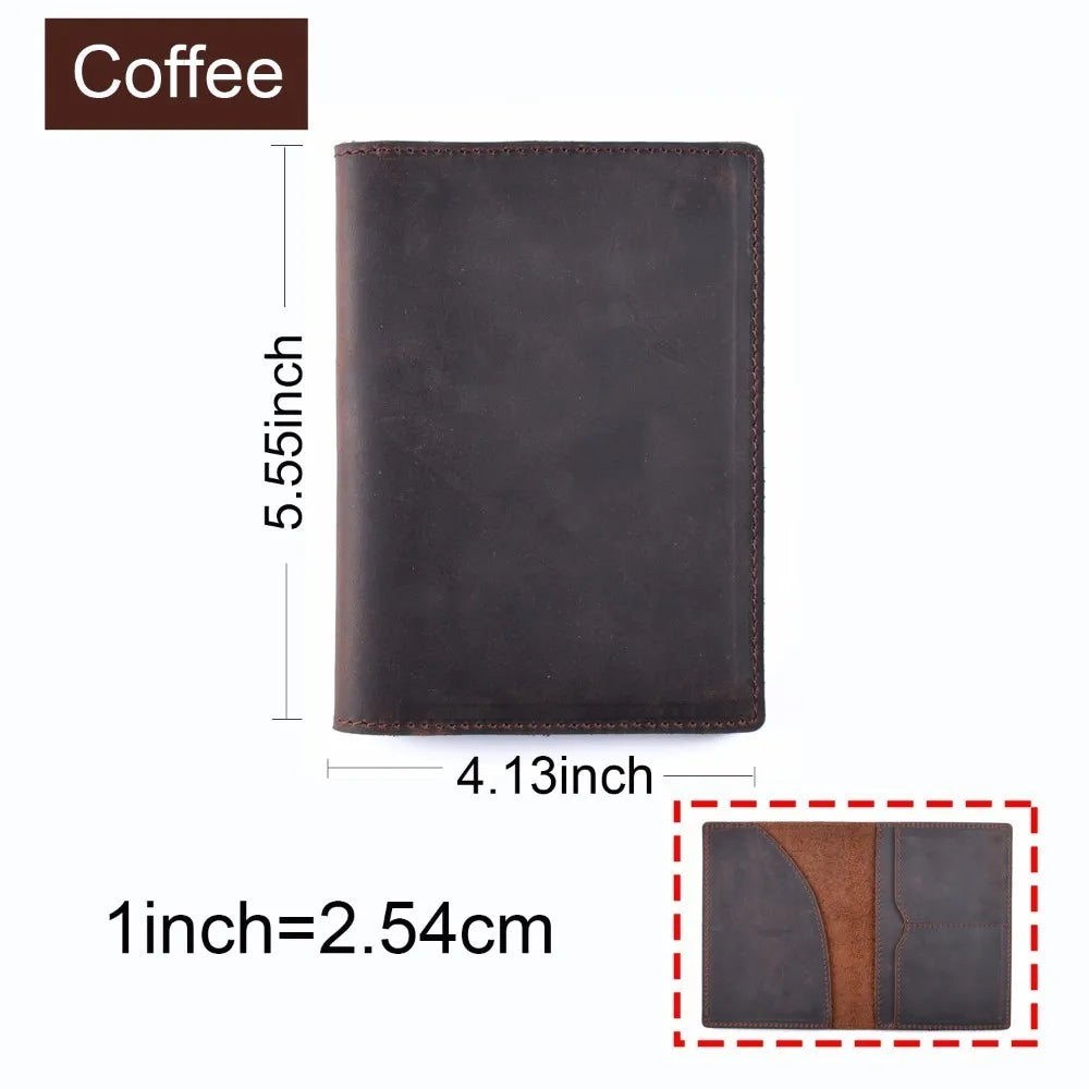 Genuine Crazy Horse Leather Passport Cover Solid Credit ID Card Case Holder Business Unisex Travel Wallet - Coffee