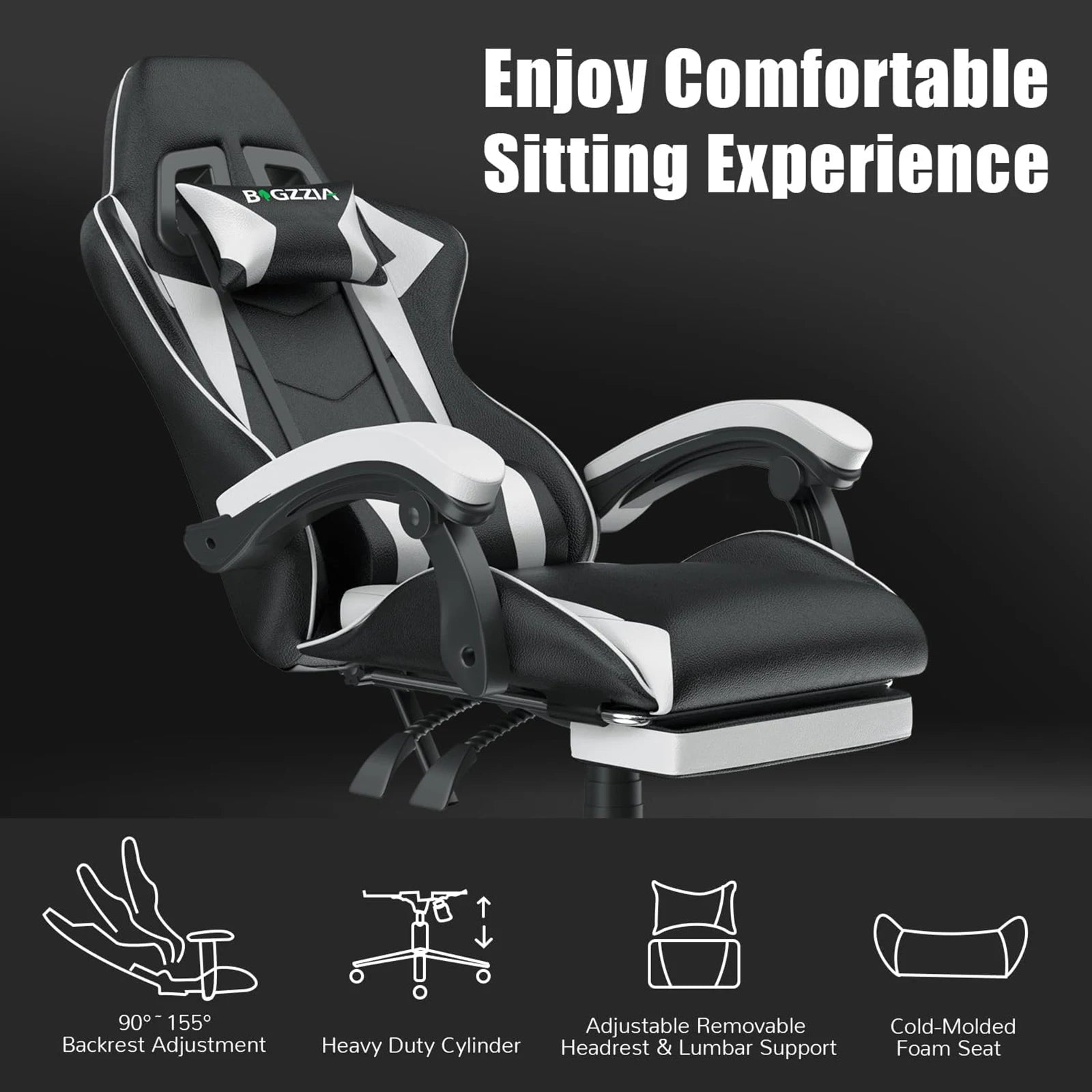 Gaming Chair with Footrest Gamer Chairs Ergonomic with Lumbar Cushion Headrest Gaming Chair Height Adjustable Computer