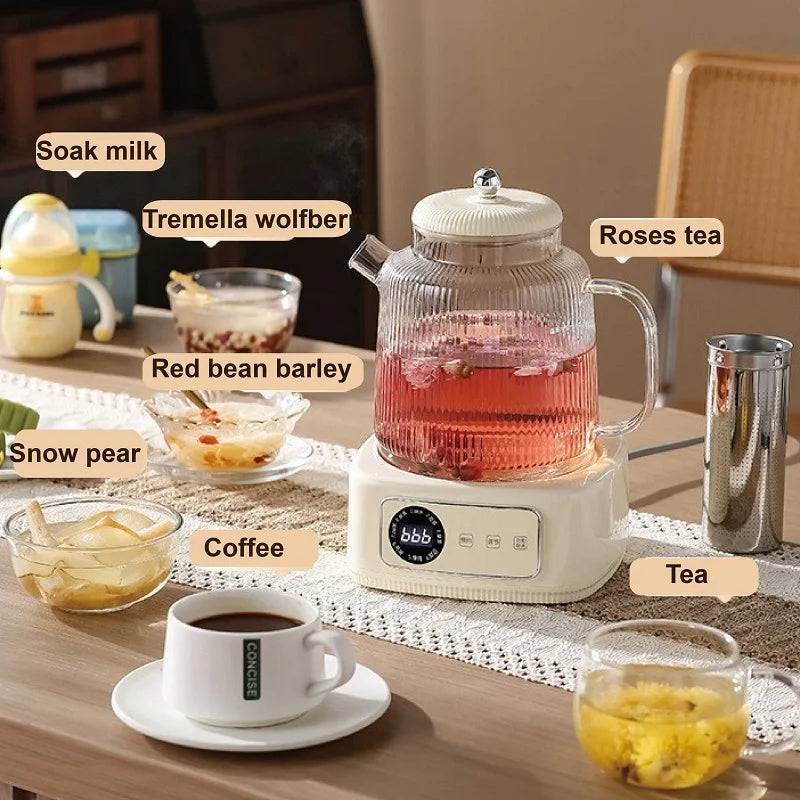 1.5L Health Kettle Temperature Adjust Glass Tea Maker MultiFunction Office Appointment Flower Teapot Portable Electric