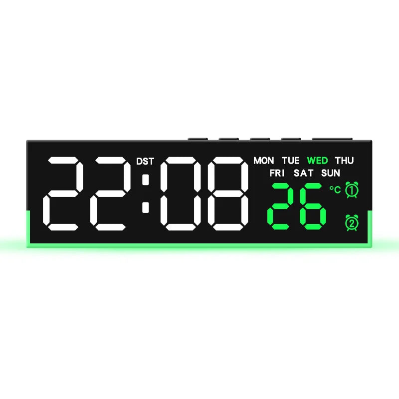 Digital Alarm Clock with Bottom Mood Light TEMP Week Date Dual Alarm 3 Levels Brightness Snooze DST Table Clock 12/24H