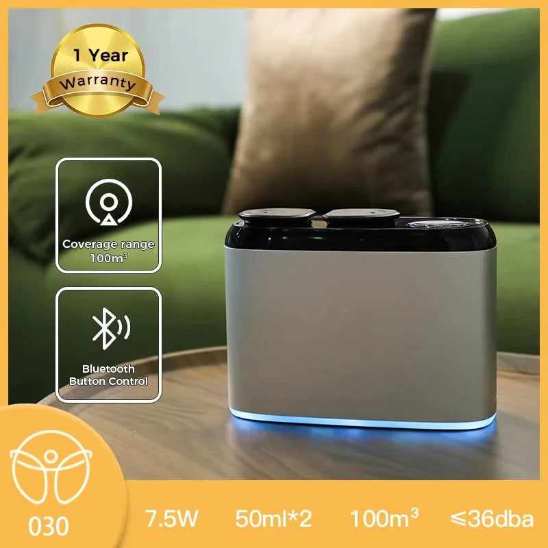 100m³ USB Charge Home Aroma Diffuser Room Fragrance Air Freshener Double Nozzle Set Two Odors Flavoring Bluetooth APP