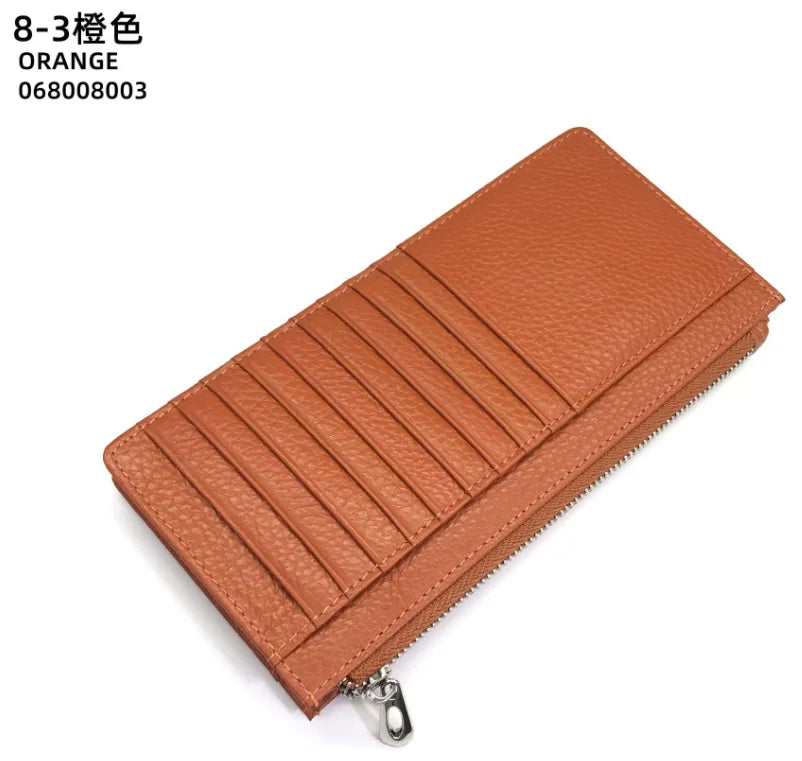 Large Capacity Long Zipper Card Holder Custom Letters Genuine Leather Men Credit Card Wallet Business Women Phone