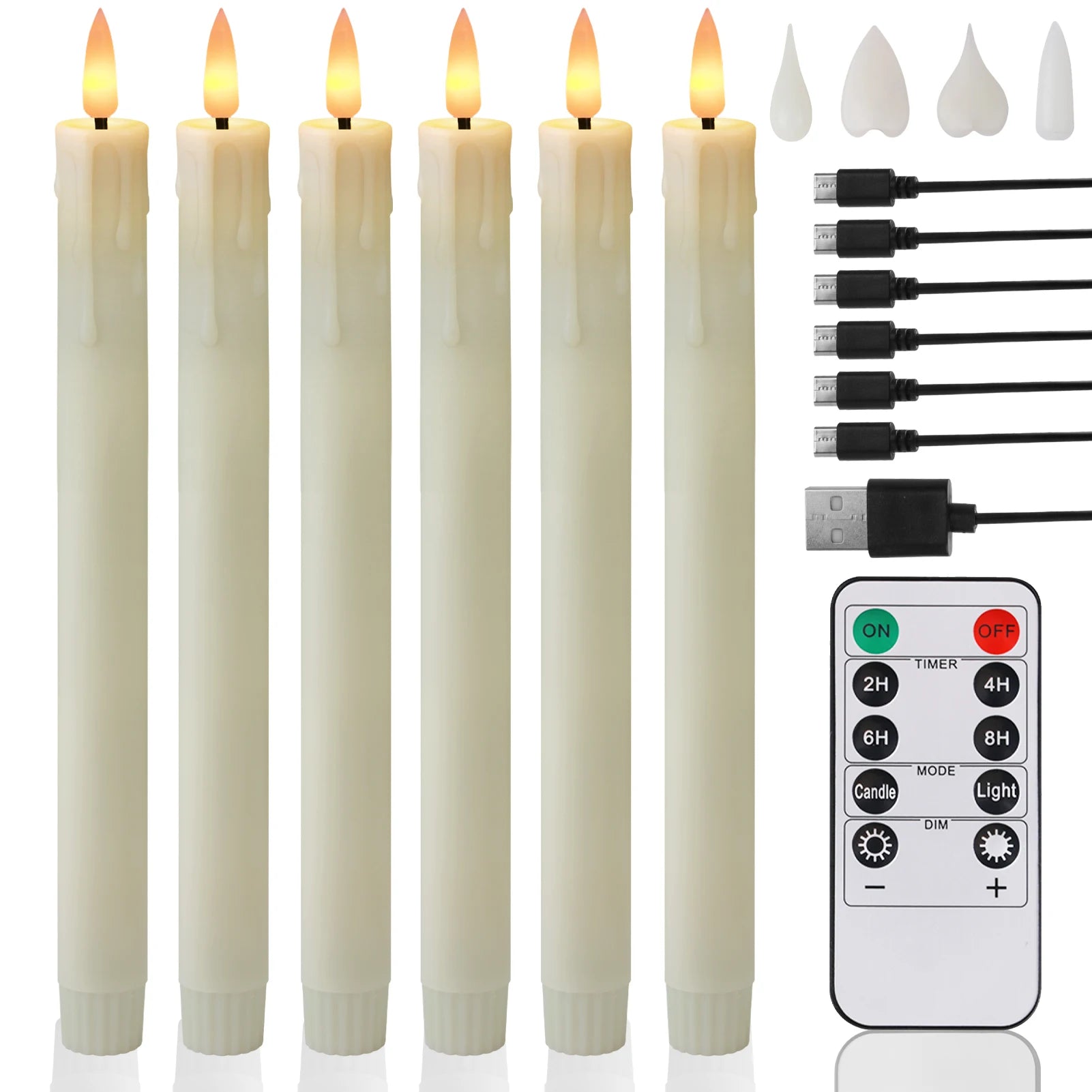Rechargeable Flameless 9.6’’ Tea Light Candles with Remote & Type-C Charging Cable LED Flickering Dripping Wax Votive