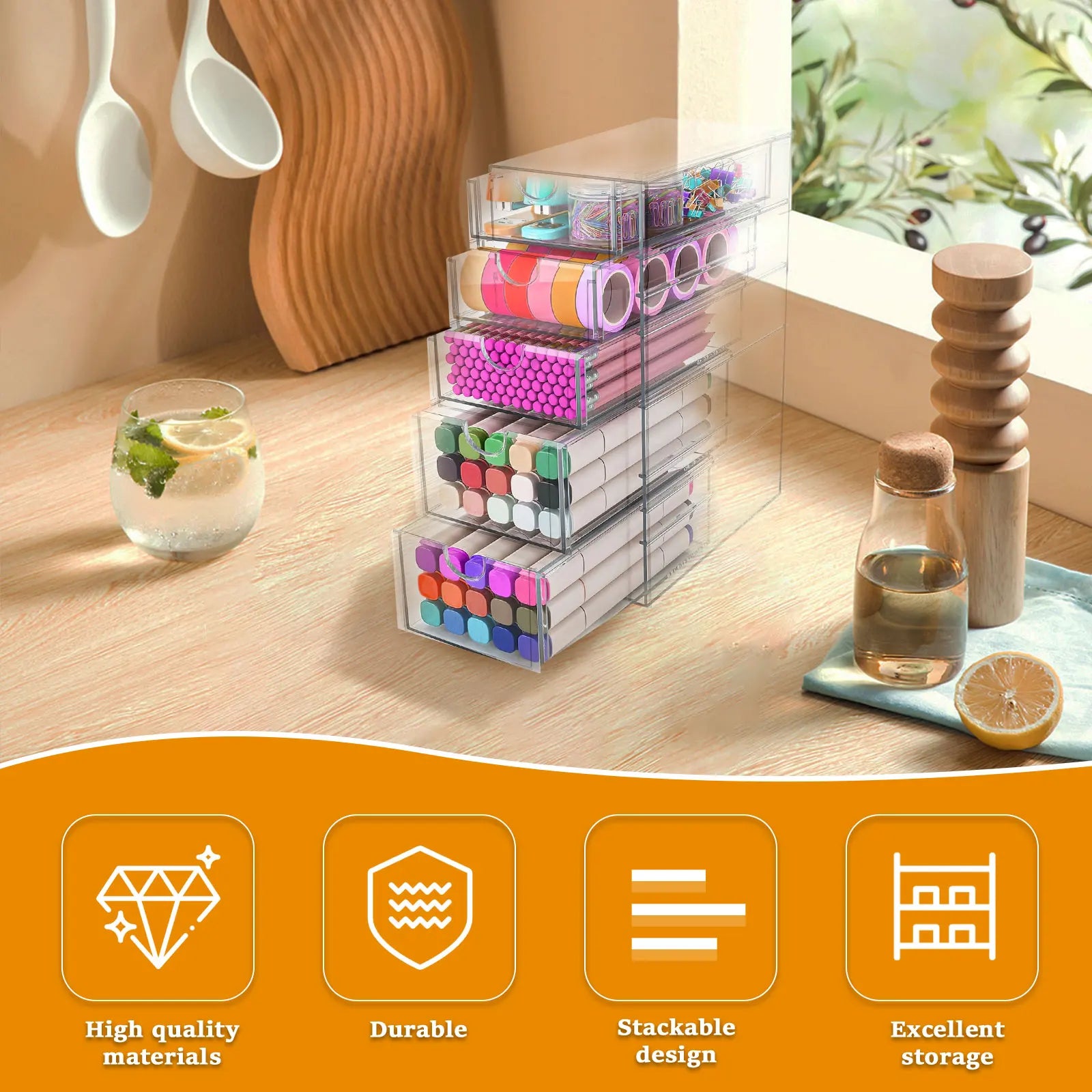 4/5Layer Acrylic Drawer Organizer Stationery Storage Box Glasses Clear Desk Makeup Hair Display Pencil Holder Office