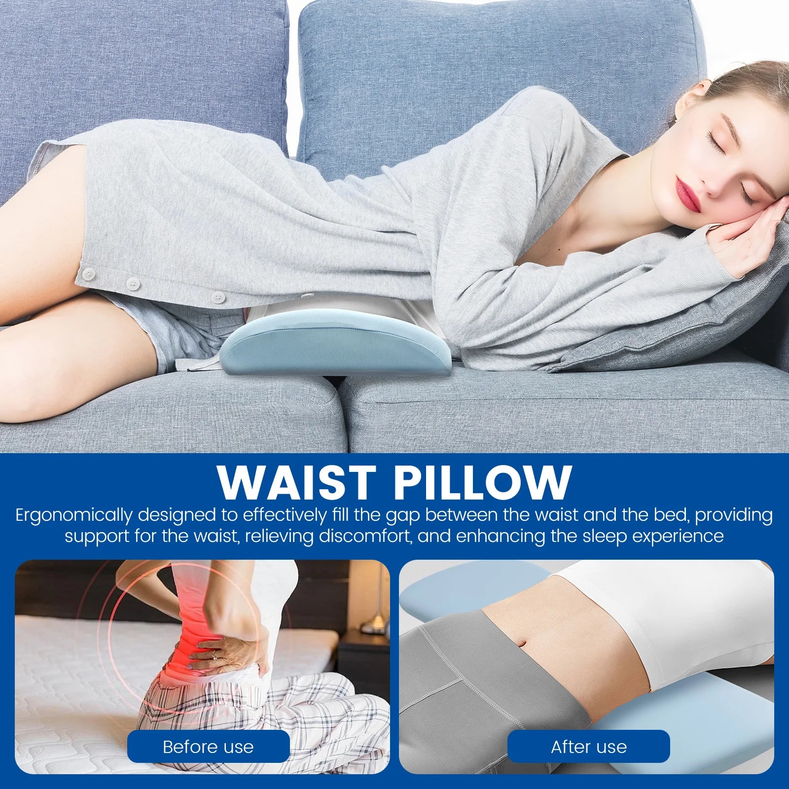 Lumbar Support Pillow Ergonomic Memory Foam Waist Pillow Soft Breathable Back Support Sleeping Pillow for Car Sofa