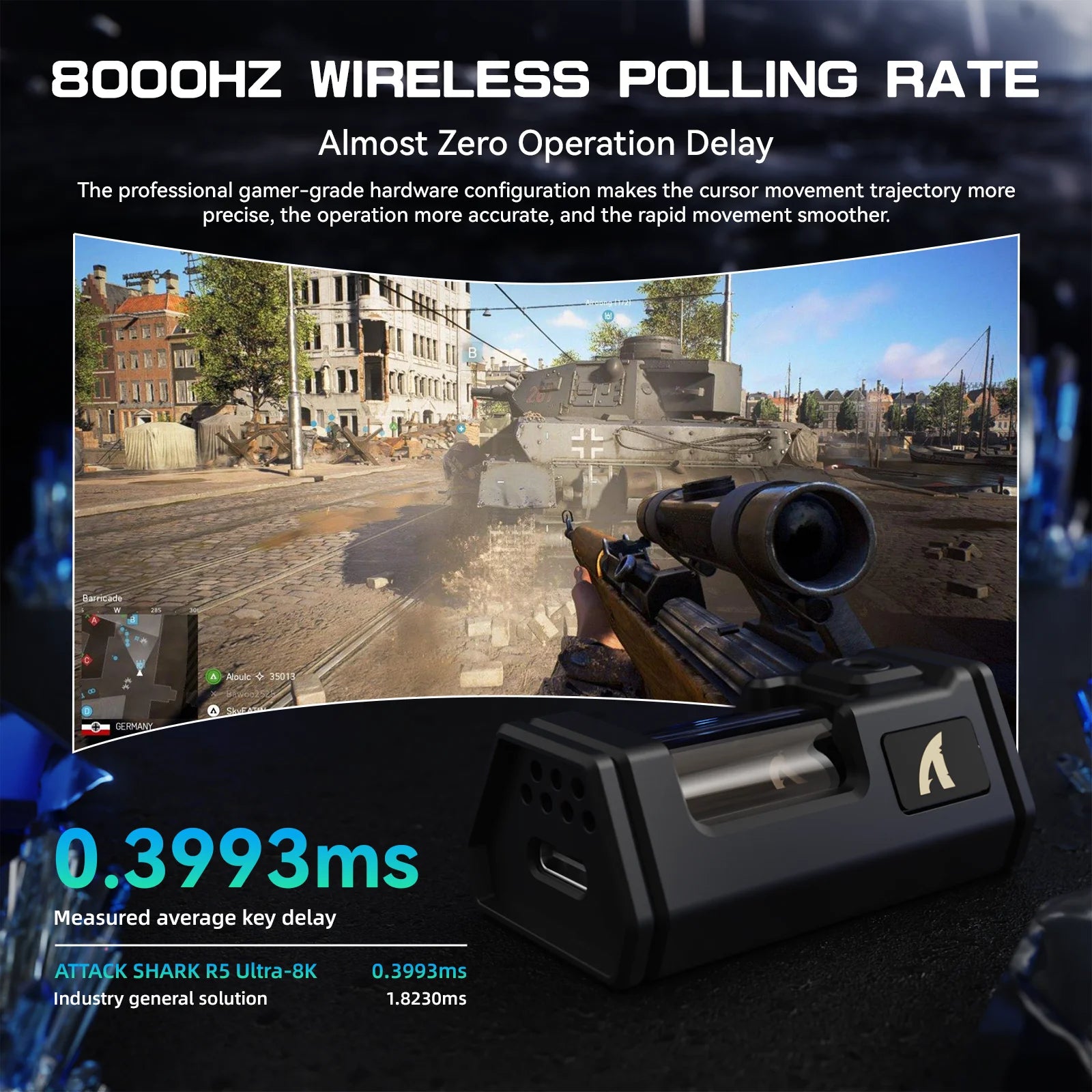 ATTACK SHARK R5 Ultra 8K Carbon Fiber Wireless Gaming Mouse with 42000 DPI-PAW3950 MAX Sensor -39g Ultra-Lightweight