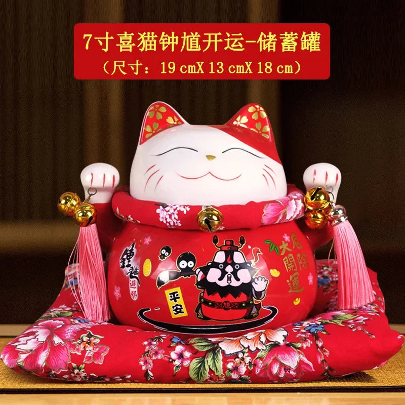 6/7inch Lucky Cat Piggy Bank Japanese Cat Crafts Cashier Display Ceramic Lucky Cat Desk Decoration Furniture Feng Shui