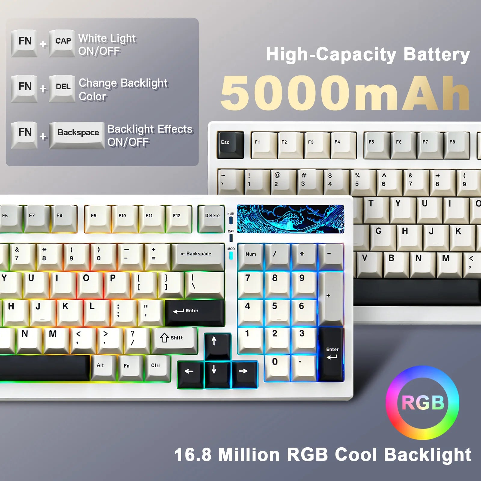 YUNZII YZ98 White Full Size Mechanical Gaming Keyboard Vintage 99 Keys Hot Swap Gasket 98% Layout Wireless RGB Backlit