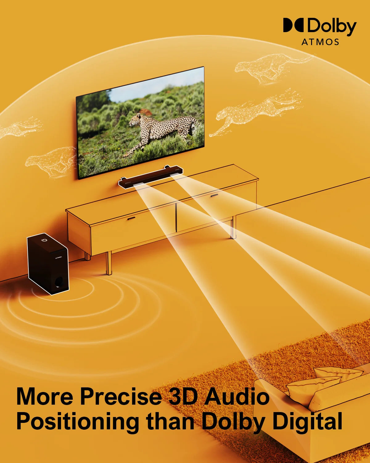 ULTIMEA 190W 2.1 Soundbar with Dolby Atmos,3D Surround Sound System with Subwoofer for TV,Home Theater Bluetooth