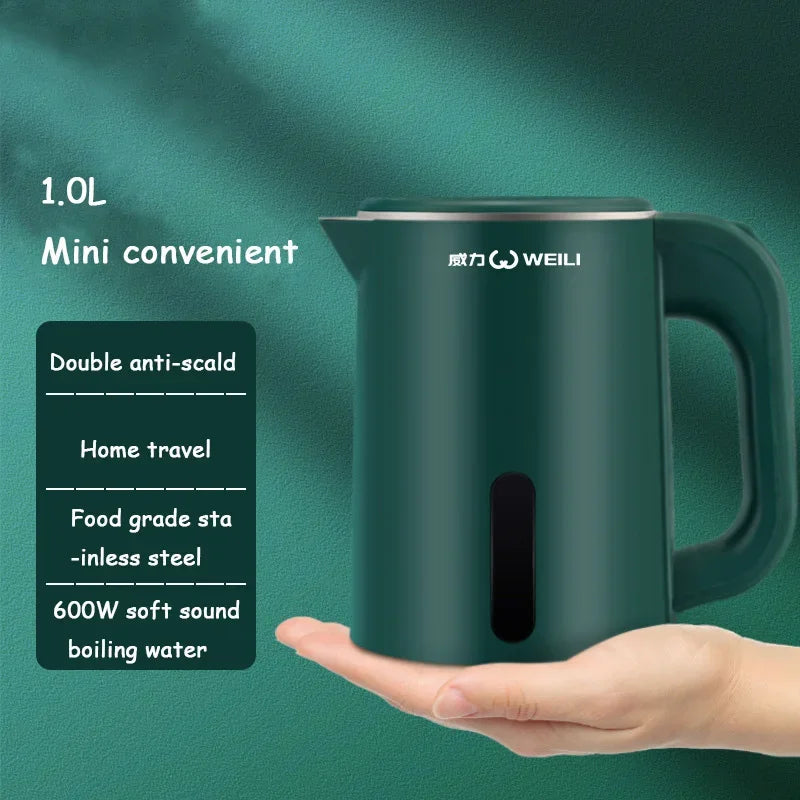 1.0L Mini Electric Kettle Small Capacity 304 Stainless Steel Teapot Hotel Dormitory Kettle Portable Travel Boil Water