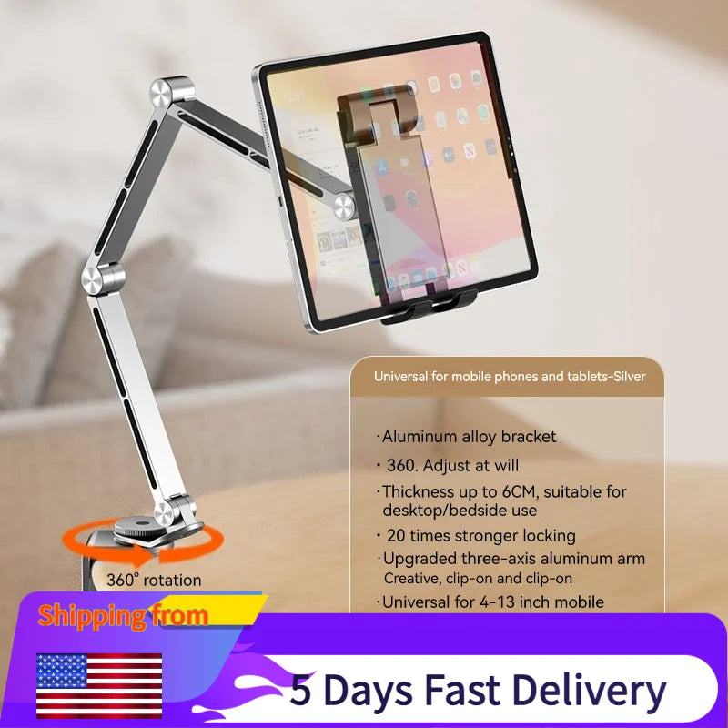Aluminum Alloy Tablet Holder Stand Phone Clip Holder Rotatable Cantilever Home Live Desktop Holder Folding Bracket