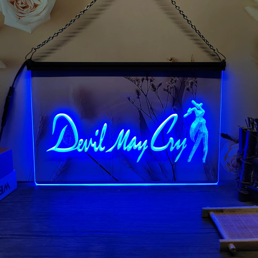 Devil May Cry-3D Carving LED Neon Sign Wall Art for Home,Room,Bedroom,Office,Farmhouse Decor - Blue / EU-40x30cm