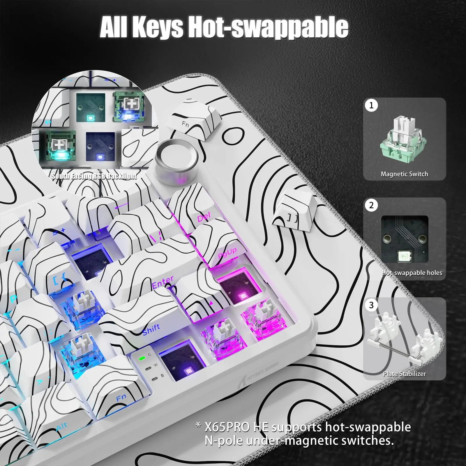 ATTACK SHARK X65PRO HE Rapid Trigger Wireless Gaming Keyboard 0.01mm RT Accuracy 8KHz Polling Rate Tri-Mode Magnetic