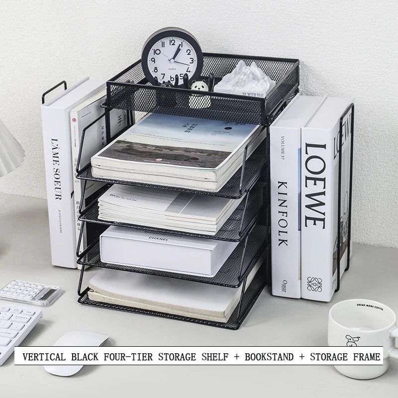 Desk storage and accessories 4-tier paper trust tray storage box with file holder desk storage office supplies desk