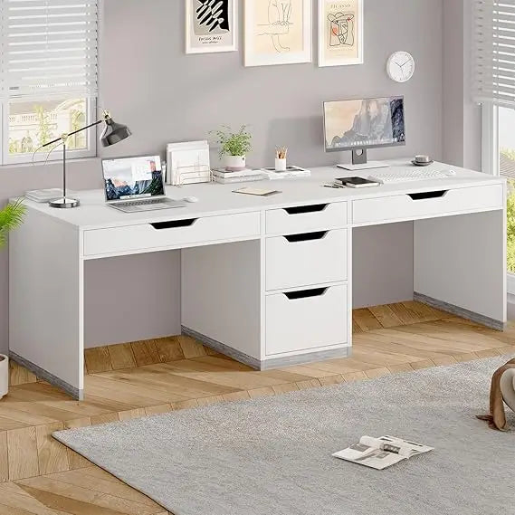 Two Person Desk with 5 Drawers Double Desk with Storage for 2 People 78 Inch Extra Long Computer Desk Workstation