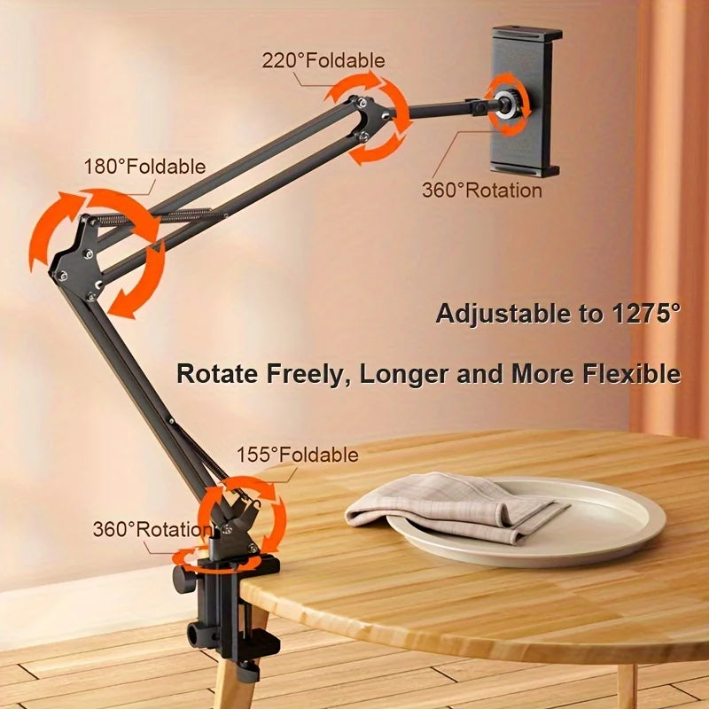 Adjustable Bed Tablet Holder Rotatable Long Arm Metal Desktop Tablet Bracket Mounts Clamp for 4.7-13’’ for iPad Mini