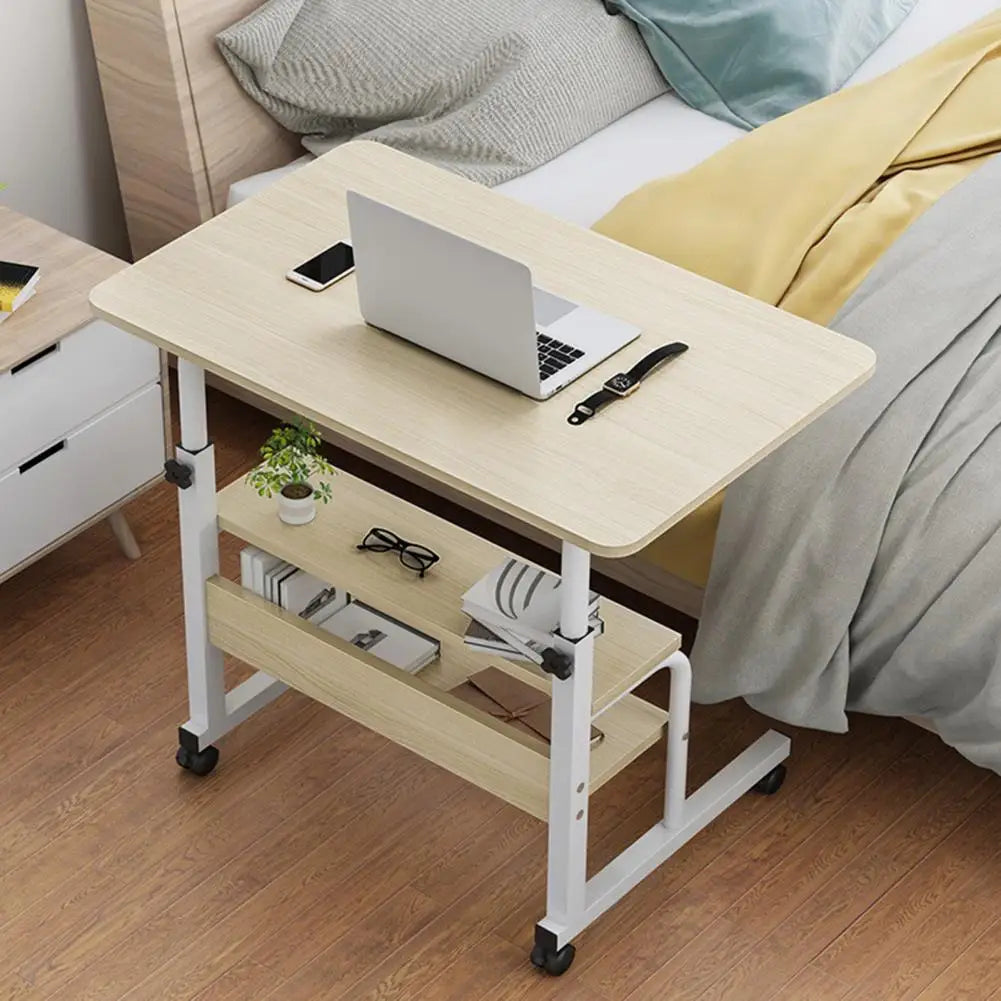 Student Desk Bedside Movable Double-Layer Space-saving Table Lifting Dormitory Lazy Computer Table With Wheels Standing
