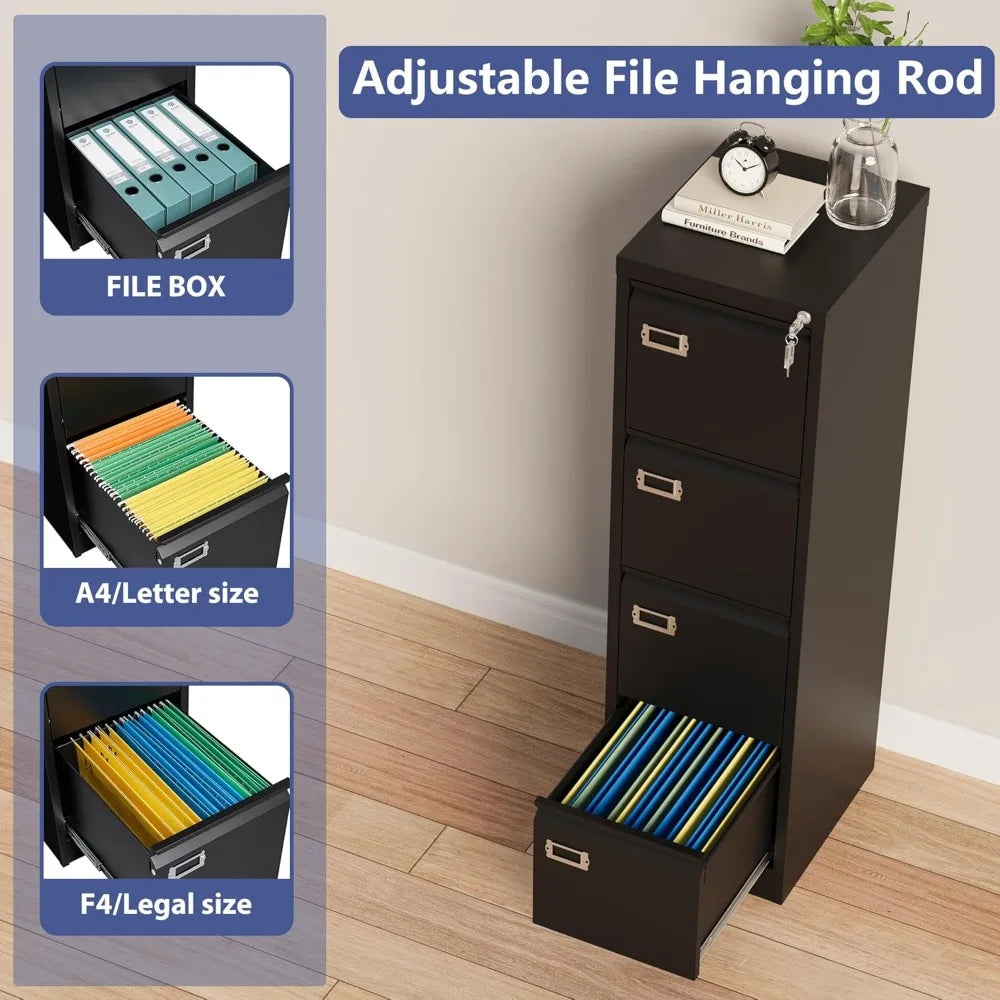 4 Drawer File Cabinet with Lock Metal Filing Cabinets Vertical Small Filing Cabinet Steel Lockable Storage Cabinets